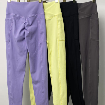 Ribbed V-Cross Leggings with Pockets