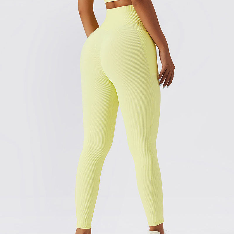 Ribbed V-Cross Leggings with Pockets