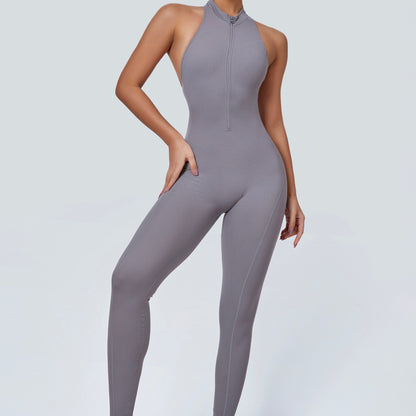 Sleeveless Half-Zip Scrunch Butt Active Jumpsuits