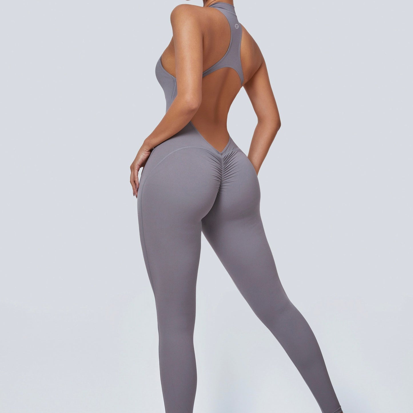 Sleeveless Half-Zip Scrunch Butt Active Jumpsuits