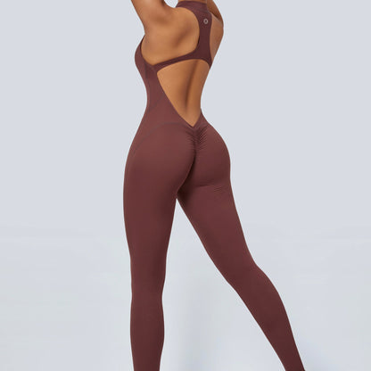 Sleeveless Half-Zip Scrunch Butt Active Jumpsuits