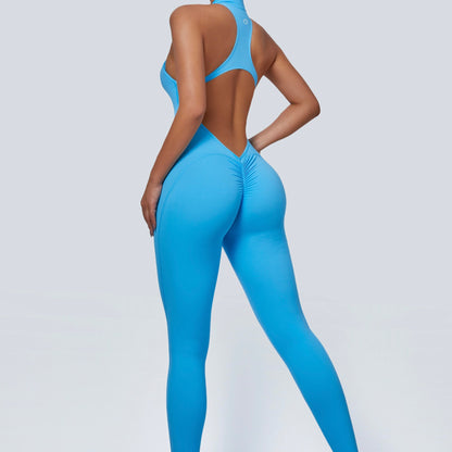 Sleeveless Half-Zip Scrunch Butt Active Jumpsuits