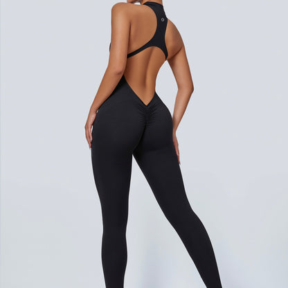 Sleeveless Half-Zip Scrunch Butt Active Jumpsuits