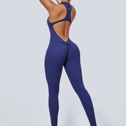 Sleeveless Half-Zip Scrunch Butt Active Jumpsuits