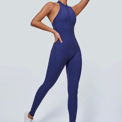 Sleeveless Half-Zip Scrunch Butt Active Jumpsuits