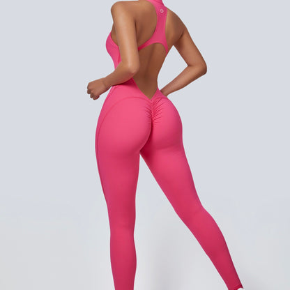 Sleeveless Half-Zip Scrunch Butt Active Jumpsuits
