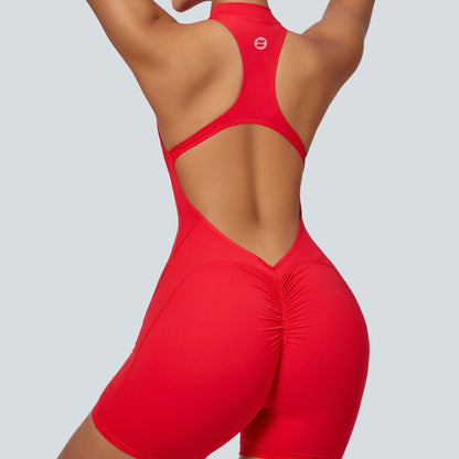 Sleeveless Half-Zip Scrunch Butt Workout Romper