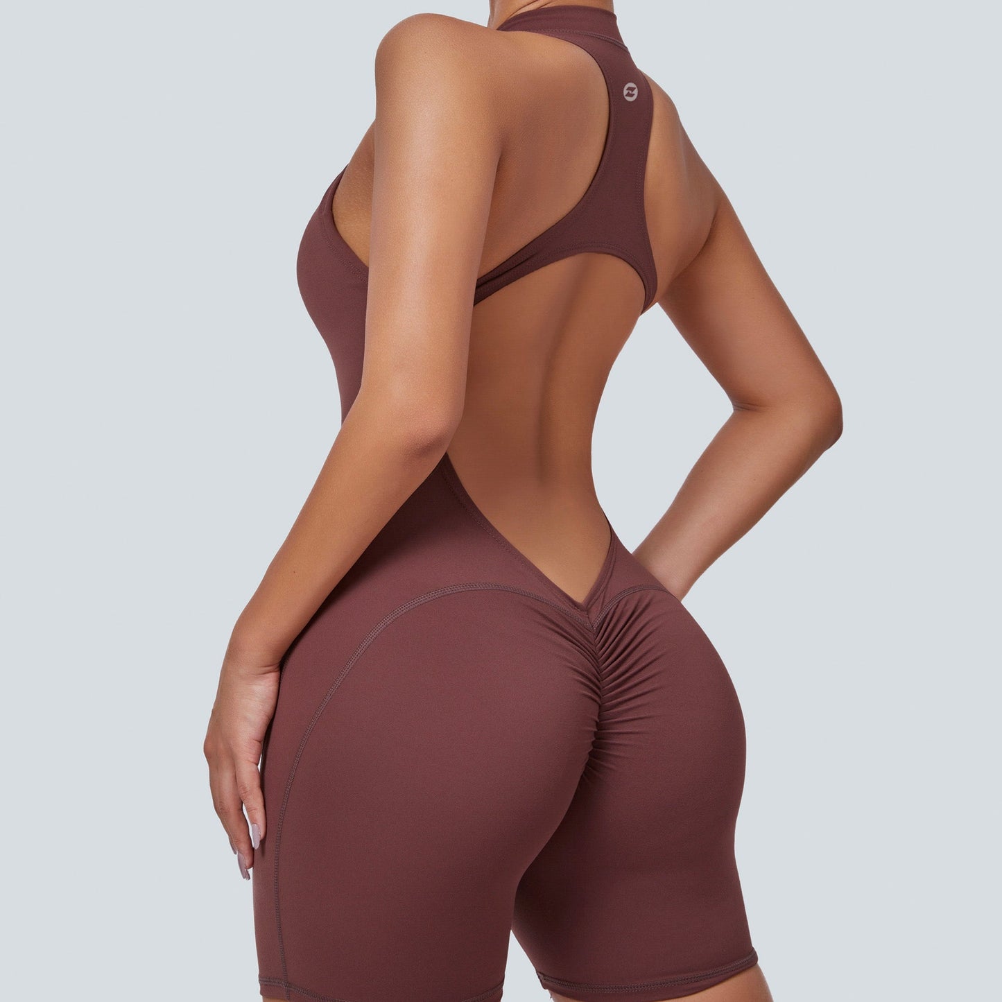 Sleeveless Half-Zip Scrunch Butt Workout Romper