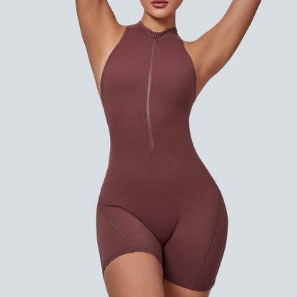 Sleeveless Half-Zip Scrunch Butt Workout Romper