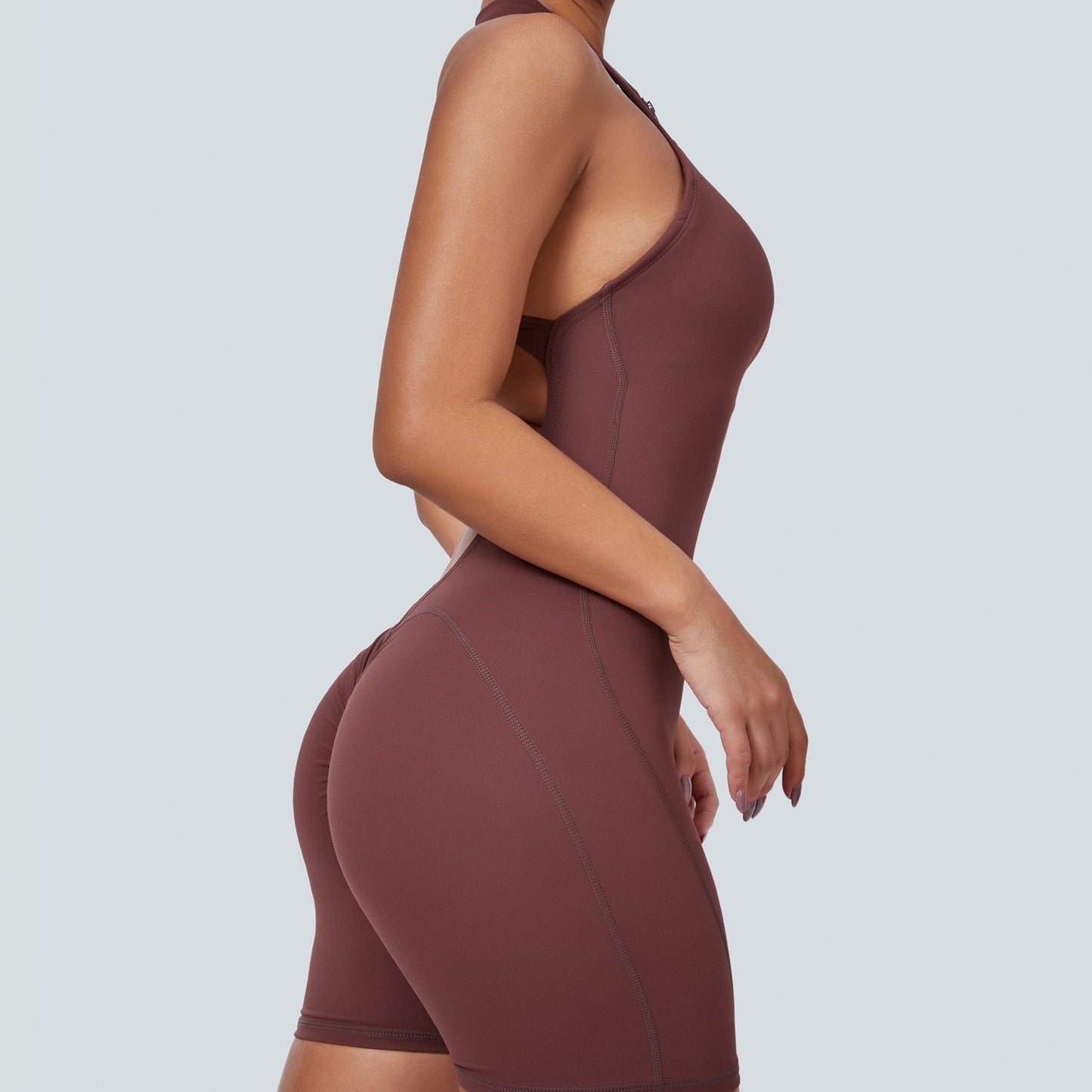 Sleeveless Half-Zip Scrunch Butt Workout Romper