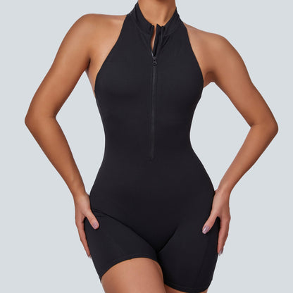 Sleeveless Half-Zip Scrunch Butt Workout Romper