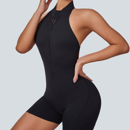 Sleeveless Half-Zip Scrunch Butt Workout Romper