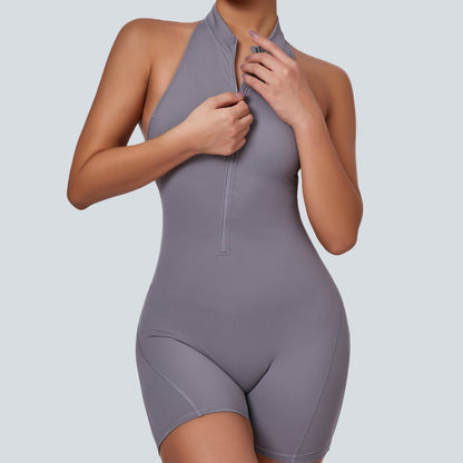 Sleeveless Half-Zip Scrunch Butt Workout Romper