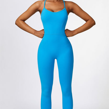 Scoop Neck Strappy Open Back Active Jumpsuit