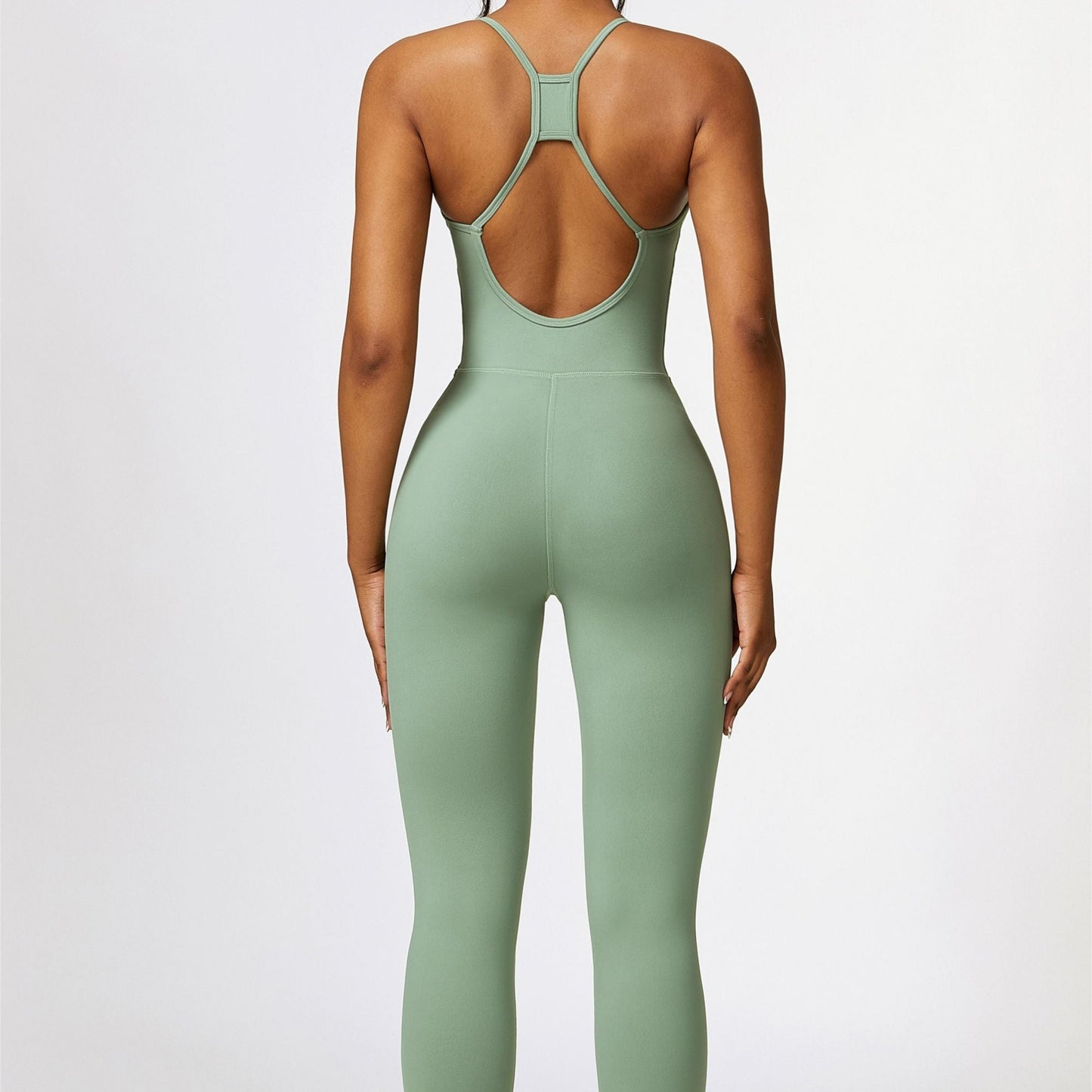 Scoop Neck Strappy Open Back Active Jumpsuit