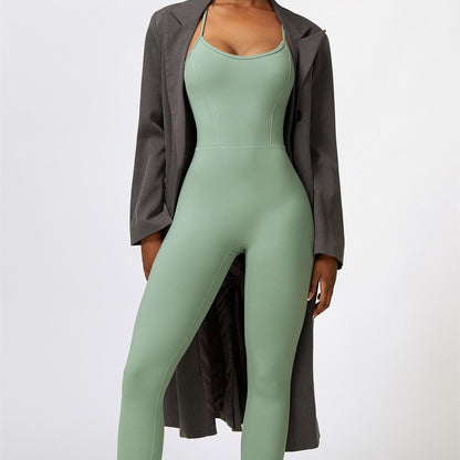 Scoop Neck Strappy Open Back Active Jumpsuit