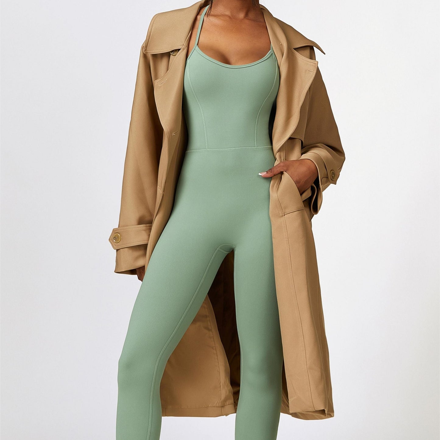 Scoop Neck Strappy Open Back Active Jumpsuit