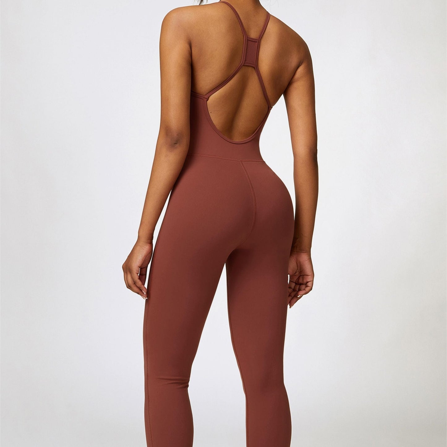 Scoop Neck Strappy Open Back Active Jumpsuit