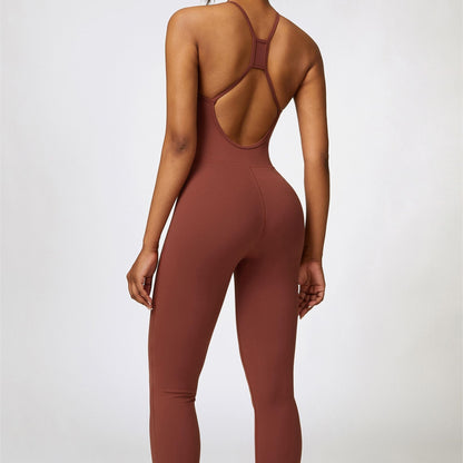 Scoop Neck Strappy Open Back Active Jumpsuit