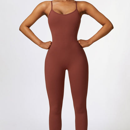 Scoop Neck Strappy Open Back Active Jumpsuit