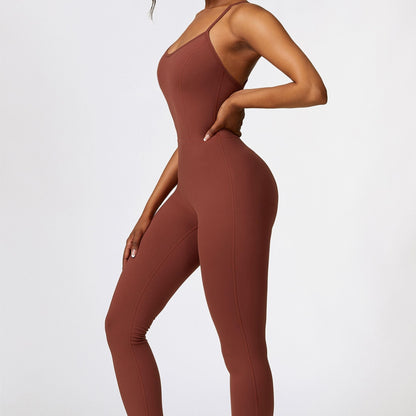 Scoop Neck Strappy Open Back Active Jumpsuit