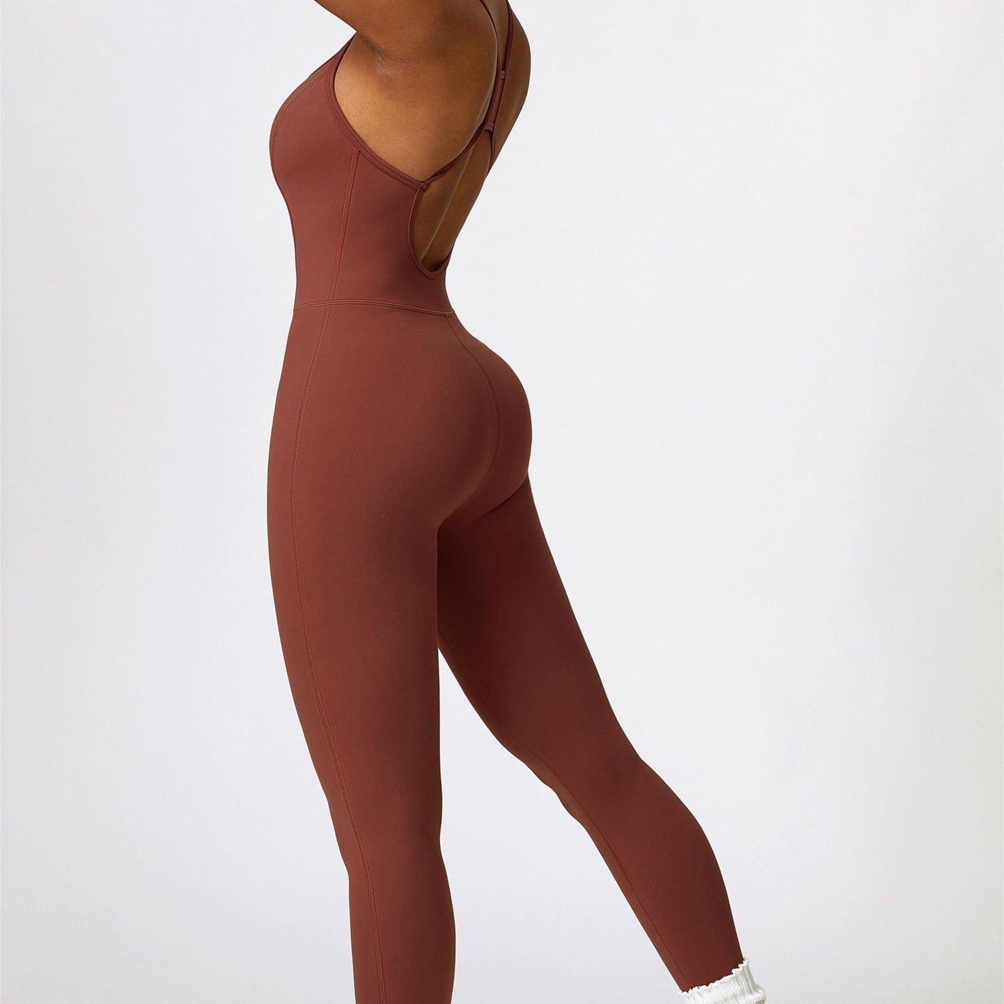 Scoop Neck Strappy Open Back Active Jumpsuit