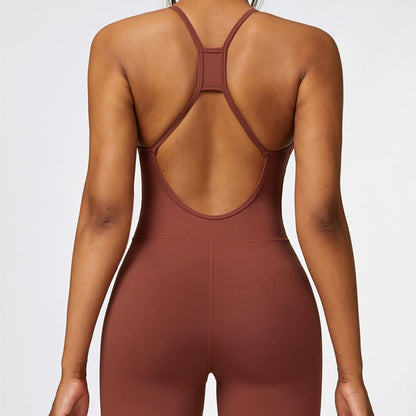 Scoop Neck Strappy Open Back Active Jumpsuit