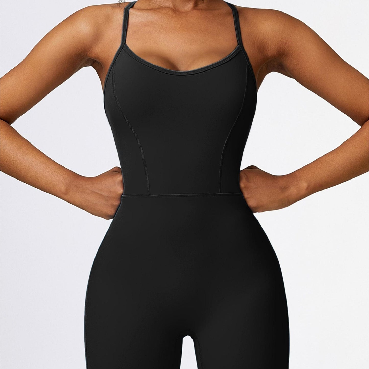 Scoop Neck Strappy Open Back Active Jumpsuit