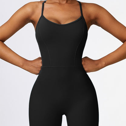 Scoop Neck Strappy Open Back Active Jumpsuit