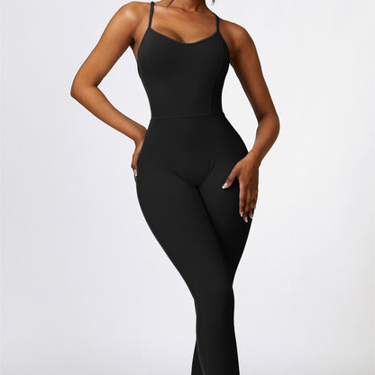 Scoop Neck Strappy Open Back Active Jumpsuit