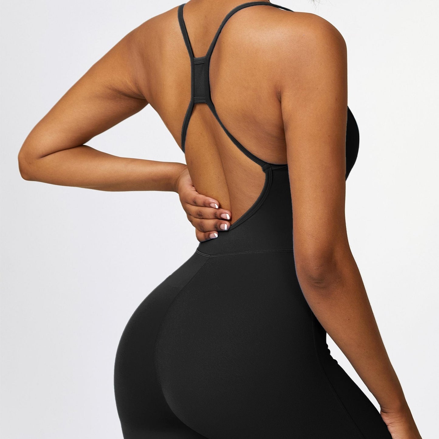 Scoop Neck Strappy Open Back Active Jumpsuit