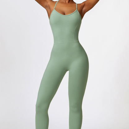 Scoop Neck Strappy Open Back Active Jumpsuit