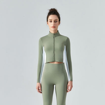 Color-Block Zip-Up Cropped Athletic Jacket