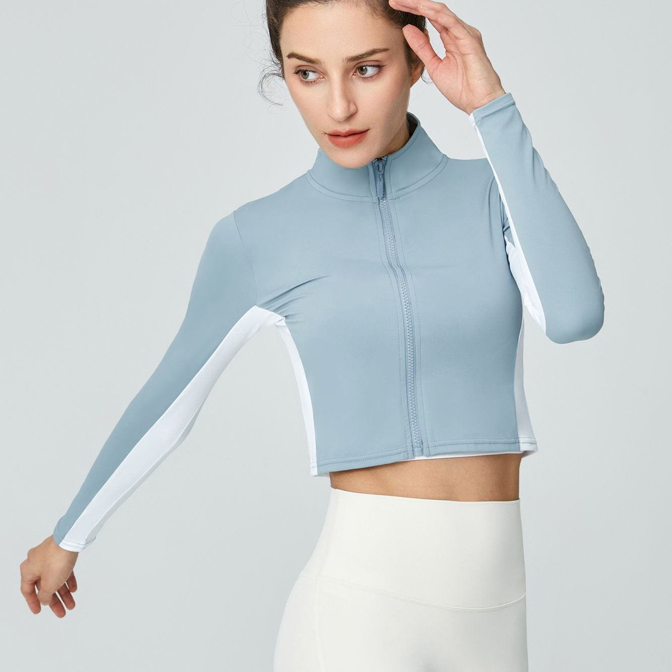Color-Block Zip-Up Cropped Athletic Jacket