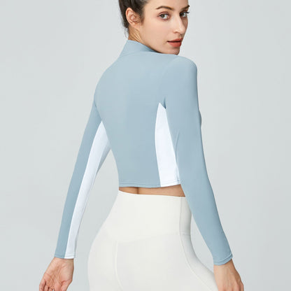 Color-Block Zip-Up Cropped Athletic Jacket