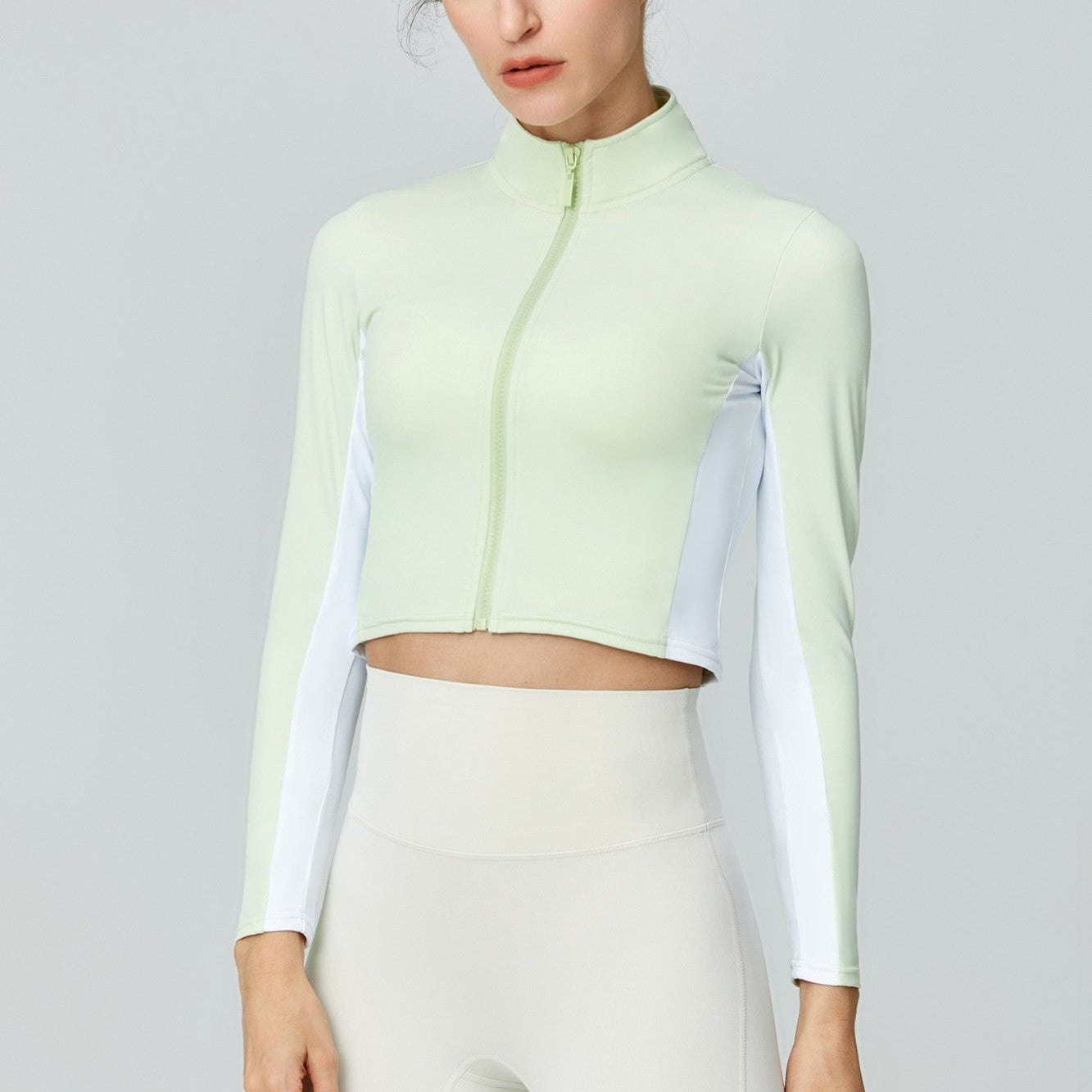 Color-Block Zip-Up Cropped Athletic Jacket