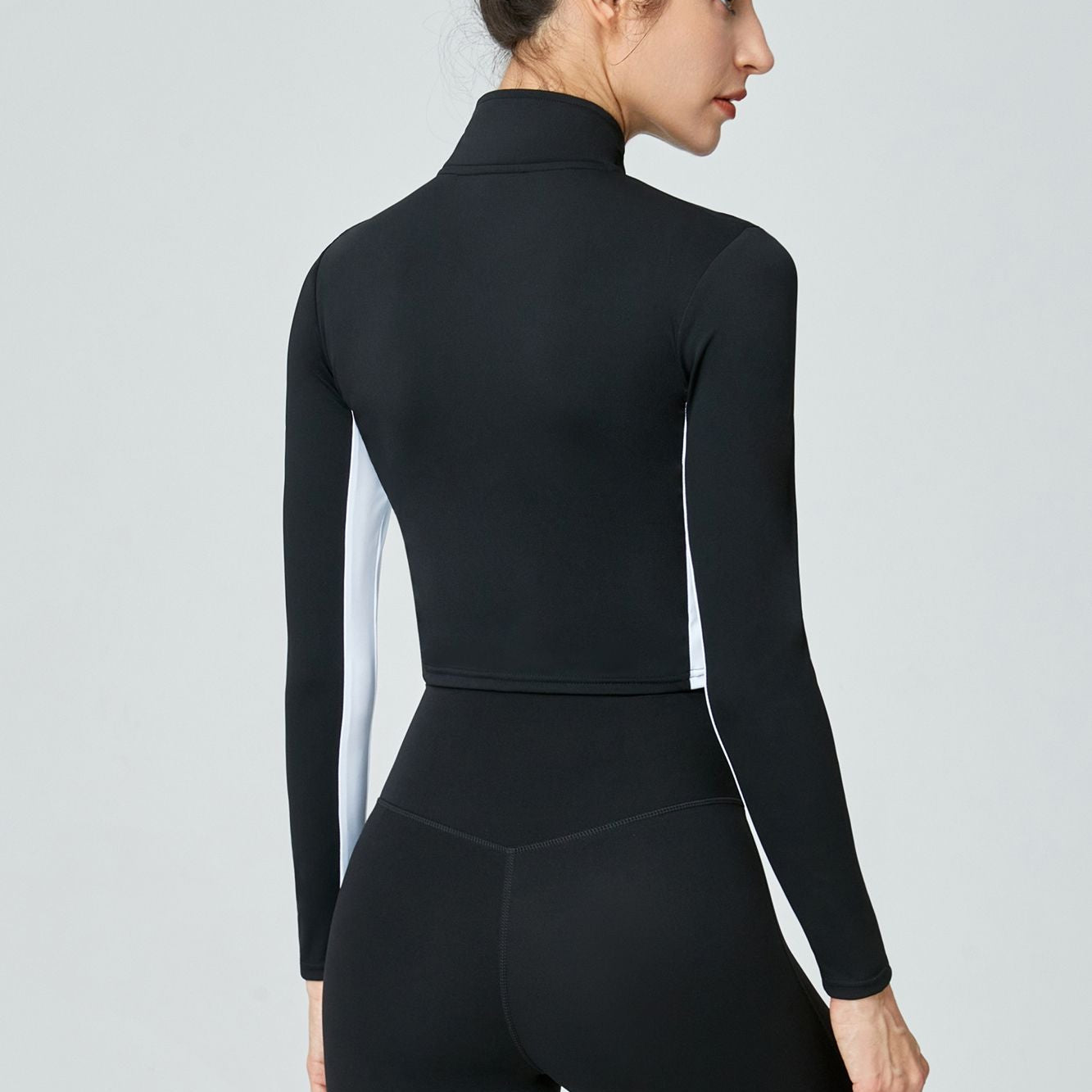 Color-Block Zip-Up Cropped Athletic Jacket