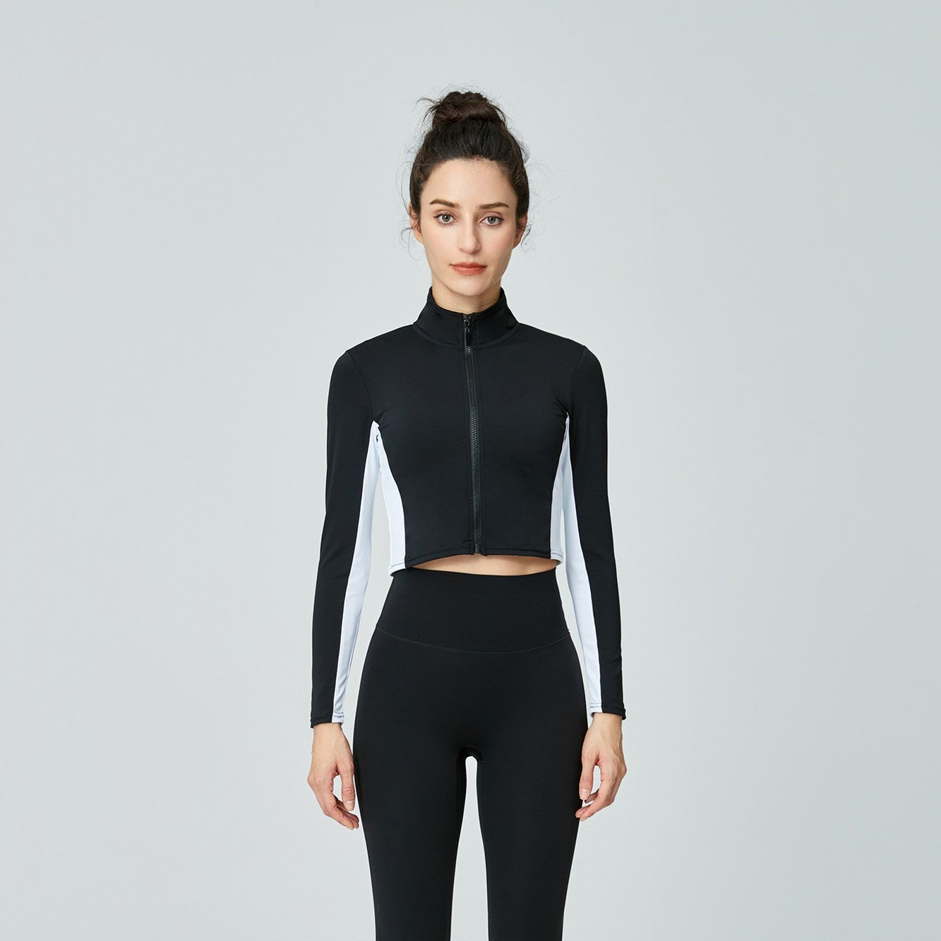 Color-Block Zip-Up Cropped Athletic Jacket