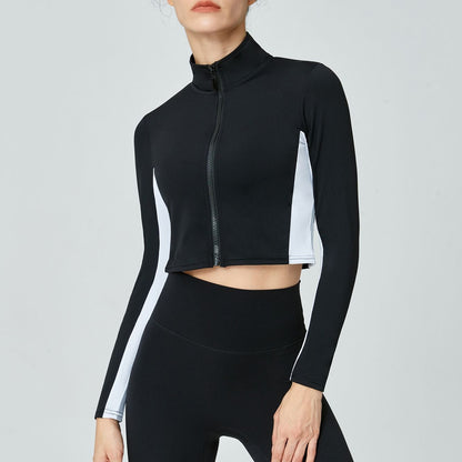 Color-Block Zip-Up Cropped Athletic Jacket