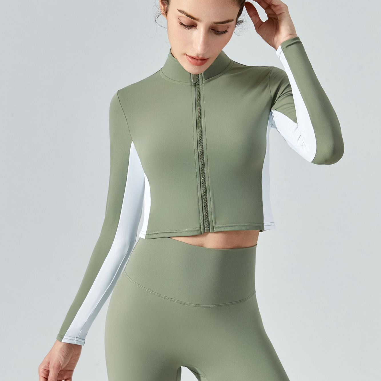 Color-Block Zip-Up Cropped Athletic Jacket