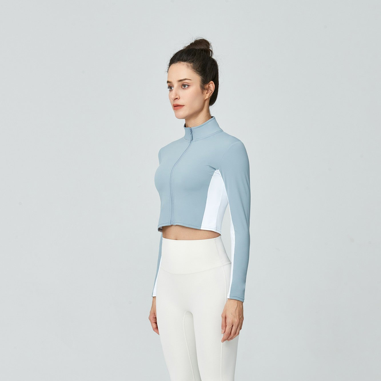 Color-Block Zip-Up Cropped Athletic Jacket