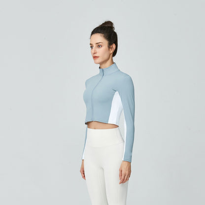 Color-Block Zip-Up Cropped Athletic Jacket