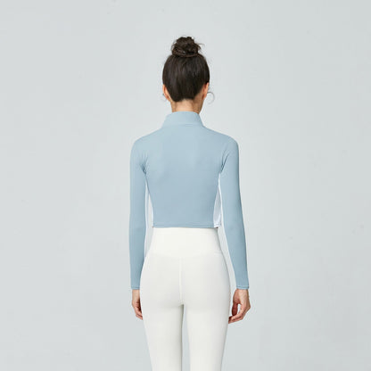 Color-Block Zip-Up Cropped Athletic Jacket