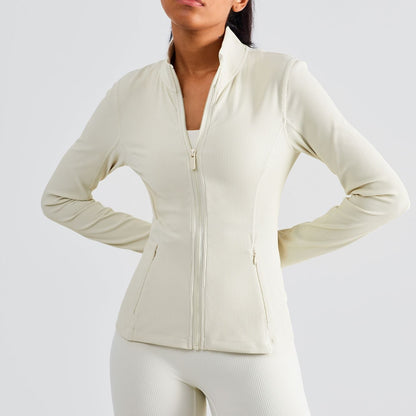 Ribbed Stand-Collar Full Zip Track Jacket