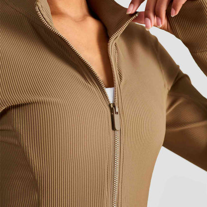 Ribbed Stand-Collar Full Zip Track Jacket