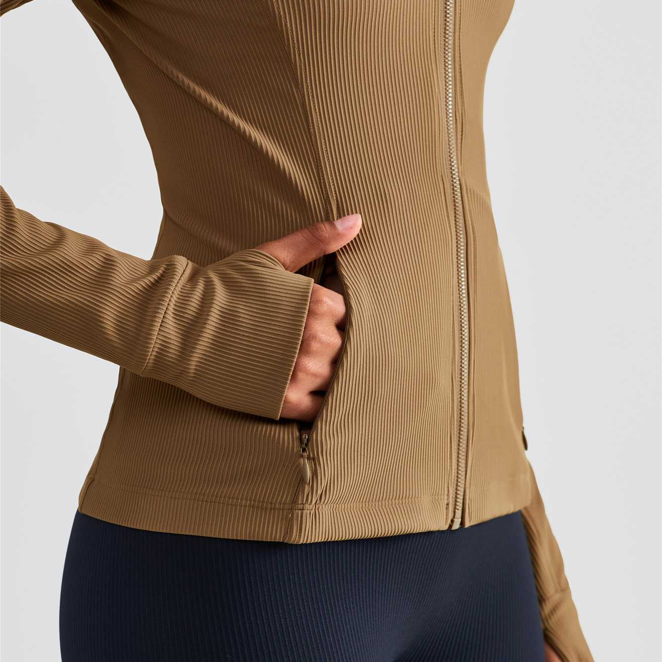 Ribbed Stand-Collar Full Zip Track Jacket