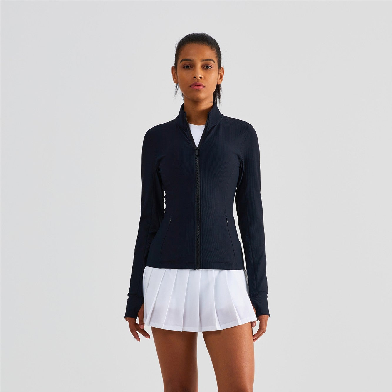 Ribbed Stand-Collar Full Zip Track Jacket