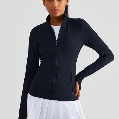 Ribbed Stand-Collar Full Zip Track Jacket