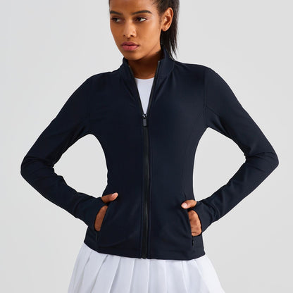 Ribbed Stand-Collar Full Zip Track Jacket