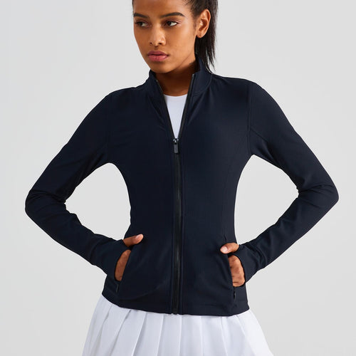 Ribbed Stand-Collar Full Zip Track Jacket